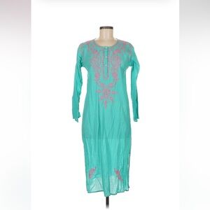 Matta teal embroidered casual dress med